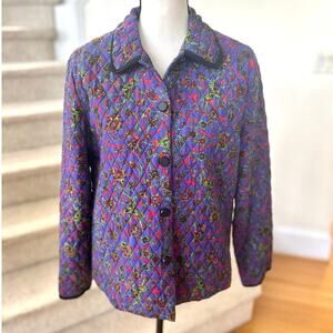 Vintage Vibrant Purple Floral Indian Block Print Quilted Jacket